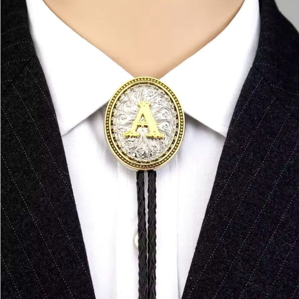Bolo Tie Initial R Mens Casual Western Cowboy Accessory