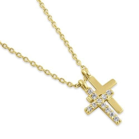 Solid 14K Gold Layered Cross Diamond 18”Necklace New