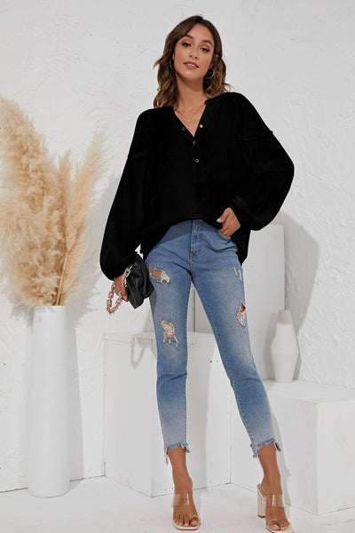 Puff Sleeve Button Up Top