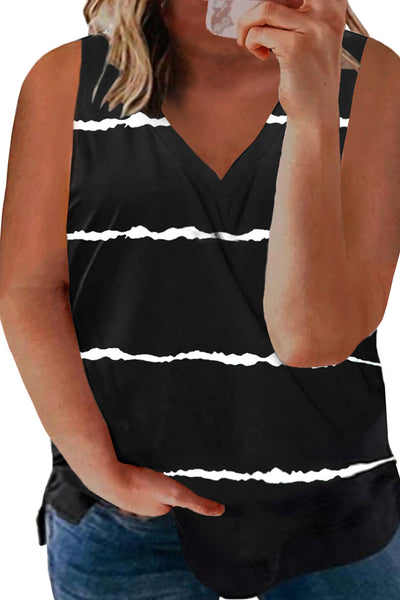 Striped Colorblock V Neck Plus Size Tank