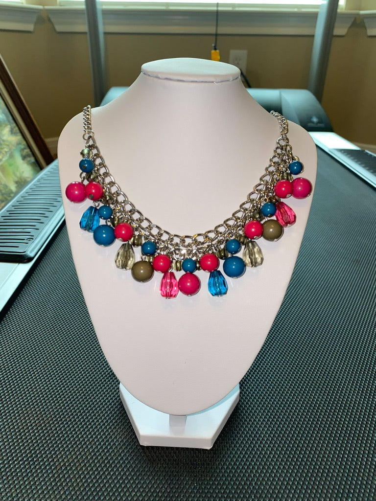 Pink and Blue Bead Necklace Set