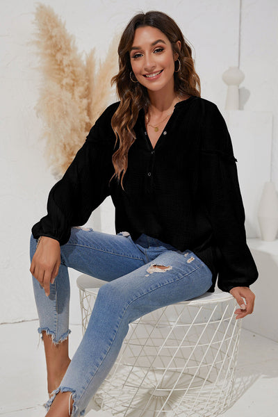 Puff Sleeve Button Up Top