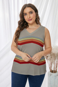 Striped Colorblock V Neck Plus Size Tank
