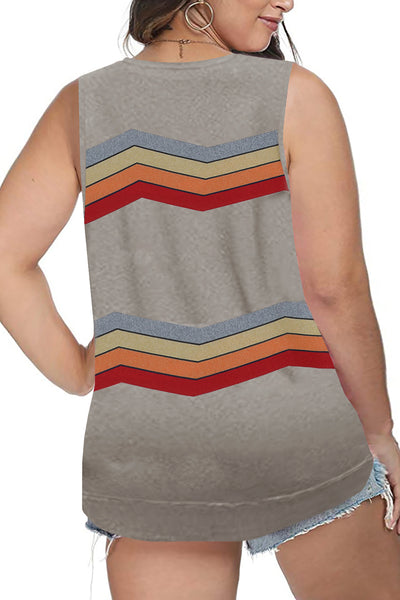 Striped Colorblock V Neck Plus Size Tank