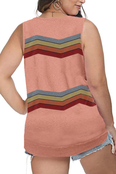 Striped Colorblock V Neck Plus Size Tank