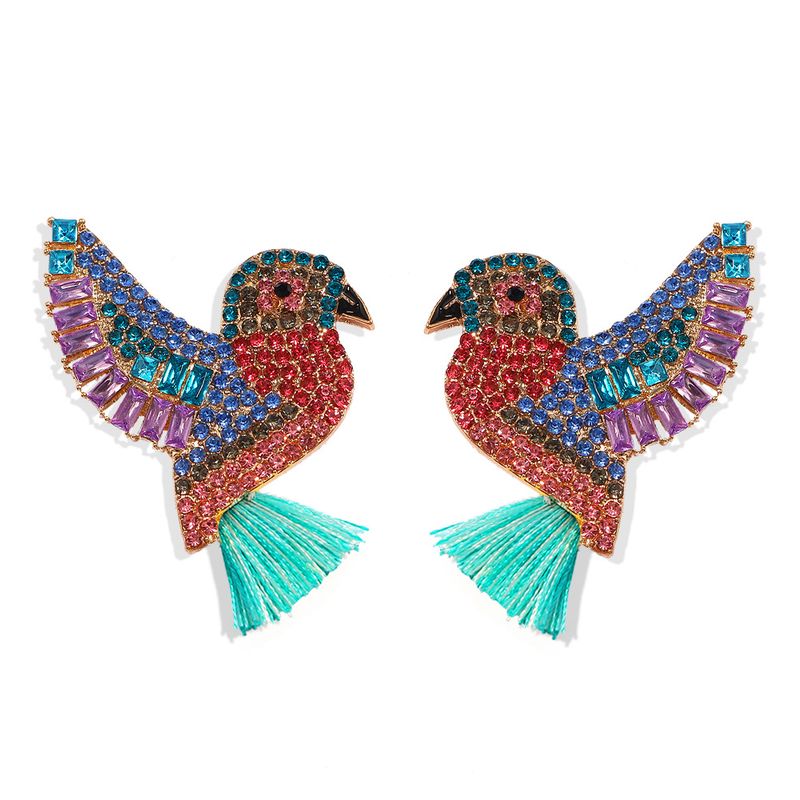 Parrot Teal Crystal Tassel Earrings