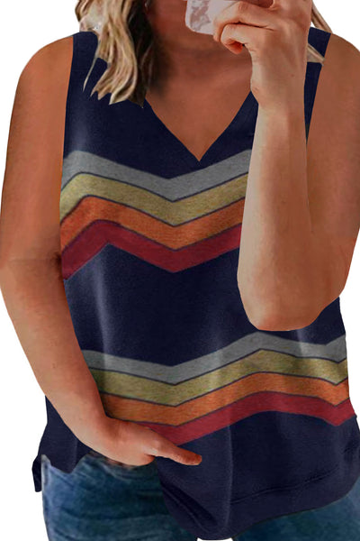 Striped Colorblock V Neck Plus Size Tank