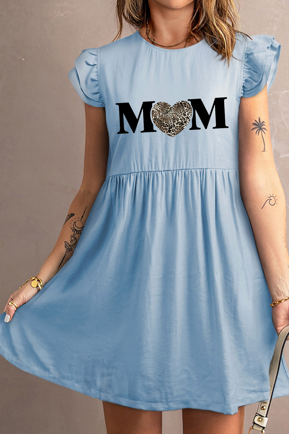 MOM Graphic Round Neck Cap Sleeve Dress