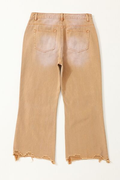 Distressed Raw Hem Western Bobo Jeans with Pockets