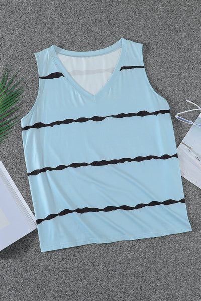 Striped Colorblock V Neck Plus Size Tank