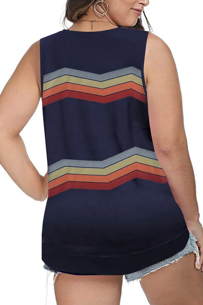 Striped Colorblock V Neck Plus Size Tank