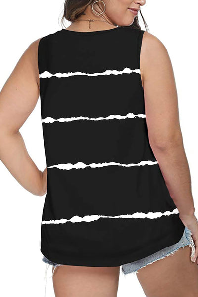 Striped Colorblock V Neck Plus Size Tank