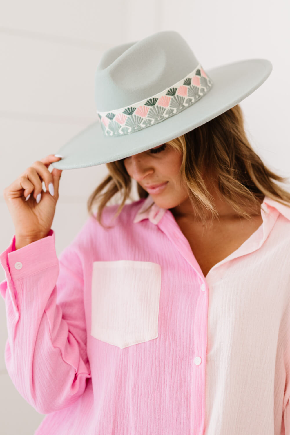 Fame Biggest Fan Geometric Strap Wide Brim Fedora