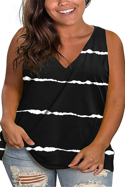 Striped Colorblock V Neck Plus Size Tank