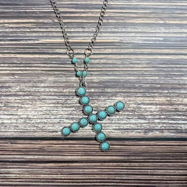 Western Boho Turquoise Initial Letter Pendant Chain Necklace