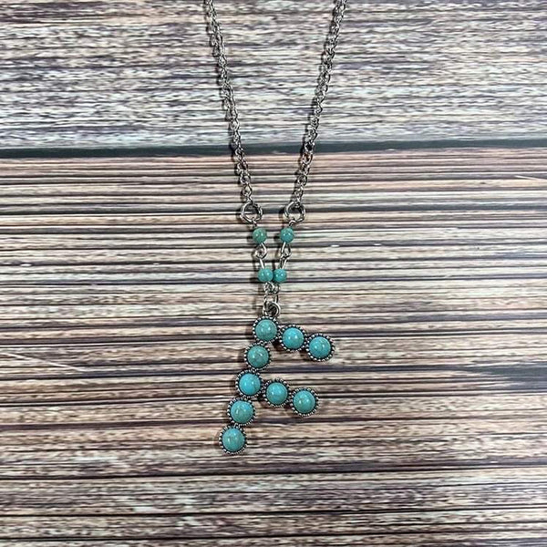 Western Boho Turquoise Initial Letter Pendant Chain Necklace