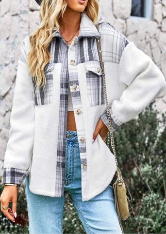 Grey Button Plaid Shacket
