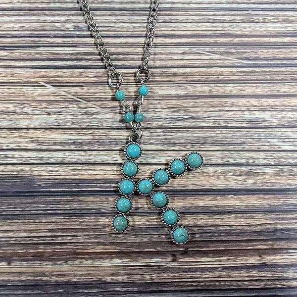 Western Boho Turquoise Initial Letter Pendant Chain Necklace