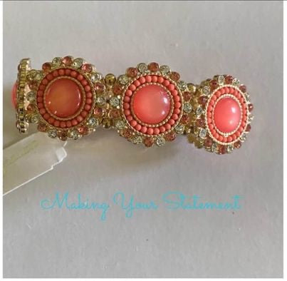 Coral Bead and Rhinestone Bracelet