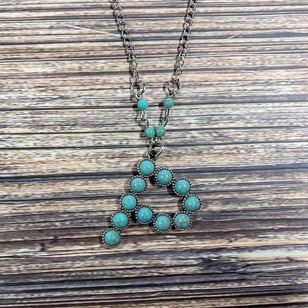 Western Boho Turquoise Initial Letter Pendant Chain Necklace