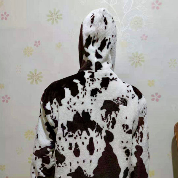 Brown Cow Print Fleece Zipper Hoodie