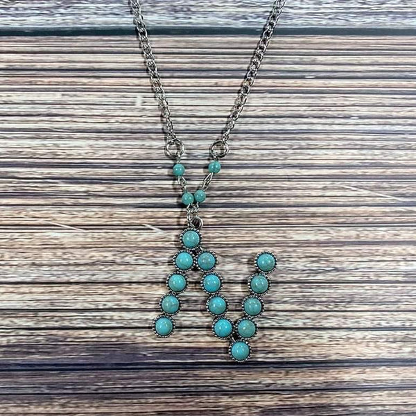 Western Boho Turquoise Initial Letter Pendant Chain Necklace