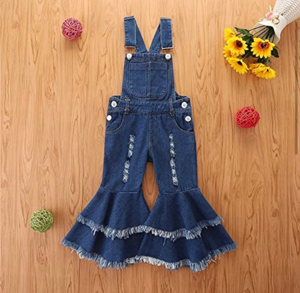 Girls Tiered Denim Bell Bottom Overalls