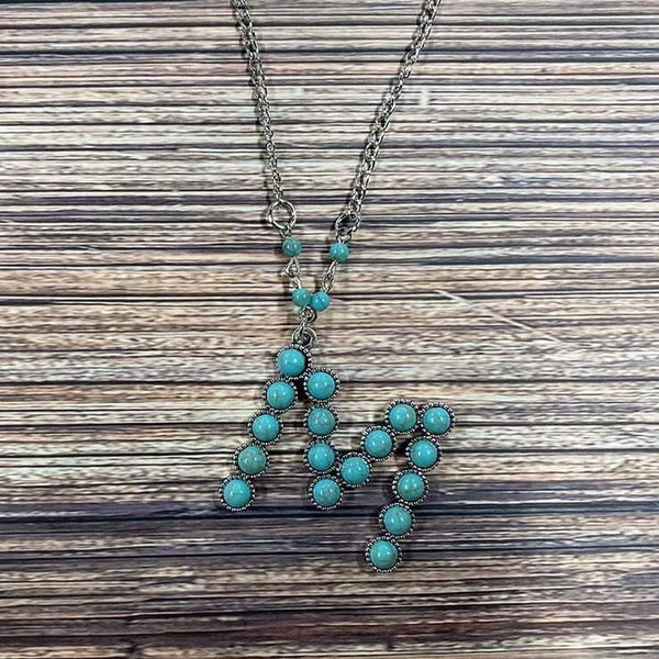 Western Boho Turquoise Initial Letter Pendant Chain Necklace