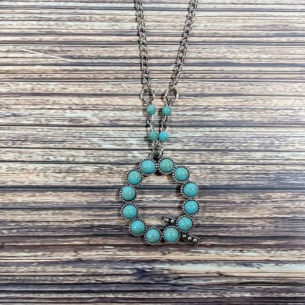 Western Boho Turquoise Initial Letter Pendant Chain Necklace