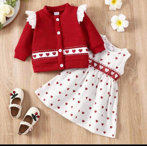 Girls Heart Dress and Sweater Set