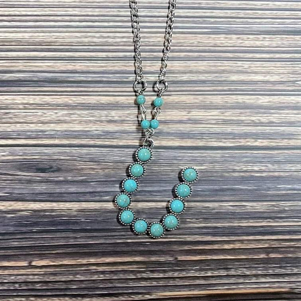 Western Boho Turquoise Initial Letter Pendant Chain Necklace