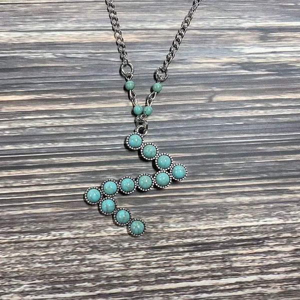 Western Boho Turquoise Initial Letter Pendant Chain Necklace