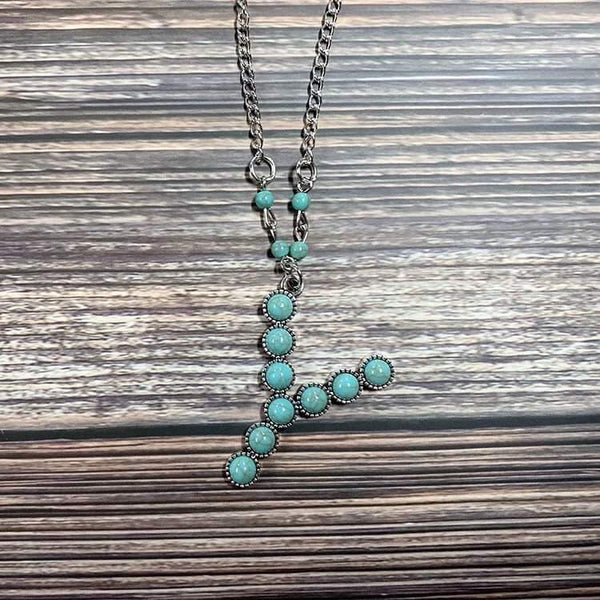 Western Boho Turquoise Initial Letter Pendant Chain Necklace
