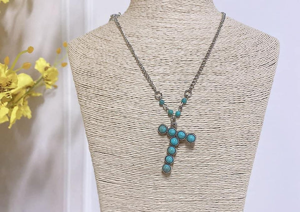 Western Boho Turquoise Initial Letter Pendant Chain Necklace