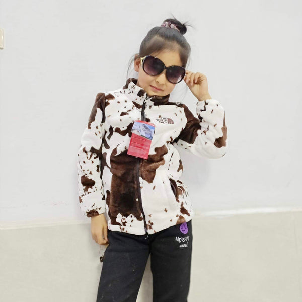 Brown Cow Print Fleece Zipper Hoodie