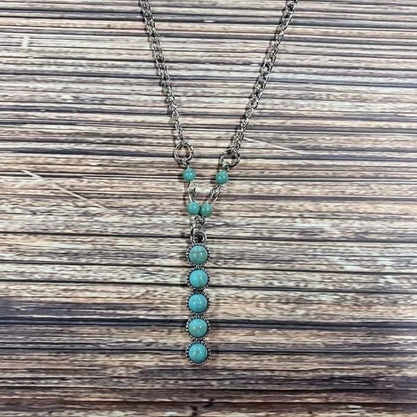 Western Boho Turquoise Initial Letter Pendant Chain Necklace