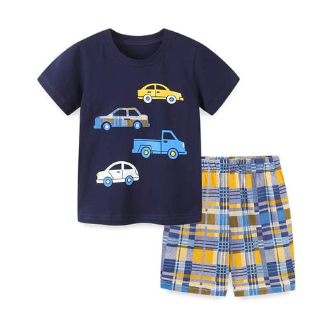 Blue and Yellow Car Short Set