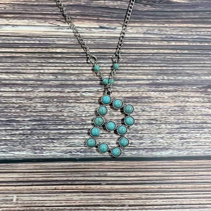 Western Boho Turquoise Initial Letter Pendant Chain Necklace