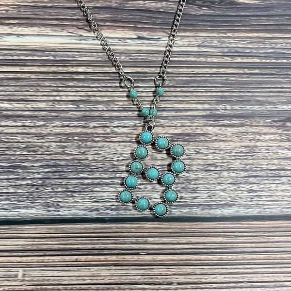 Western Boho Turquoise Initial Letter Pendant Chain Necklace