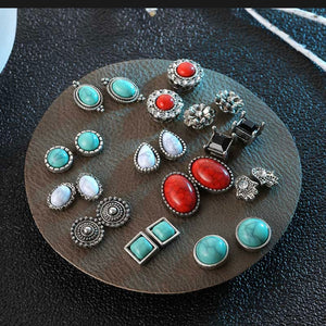 12 Pair Set Womens Marble Acrylic Fashion Stud Earrings