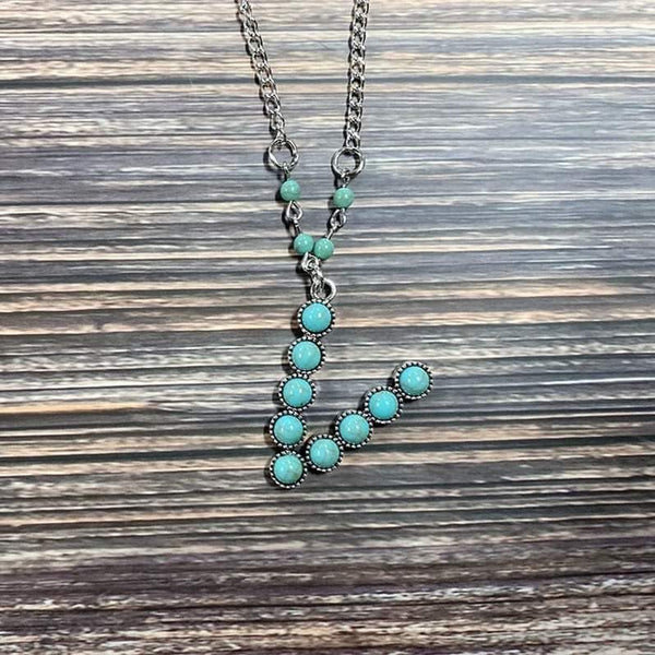 Western Boho Turquoise Initial Letter Pendant Chain Necklace