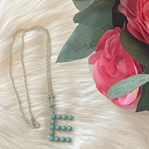 Western Boho Turquoise Initial Letter Pendant Chain Necklace