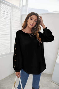 Crew Neck Buttoned Sleeve
