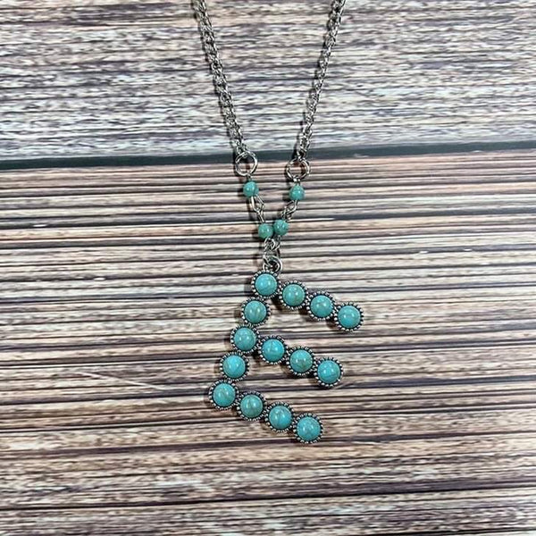 Western Boho Turquoise Initial Letter Pendant Chain Necklace