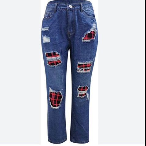 Brand New Ladies Buffalo Plaid Distressed Jeans