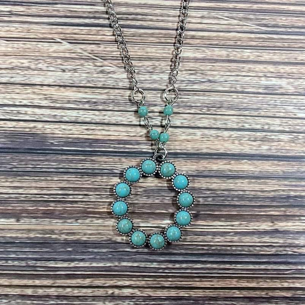 Western Boho Turquoise Initial Letter Pendant Chain Necklace